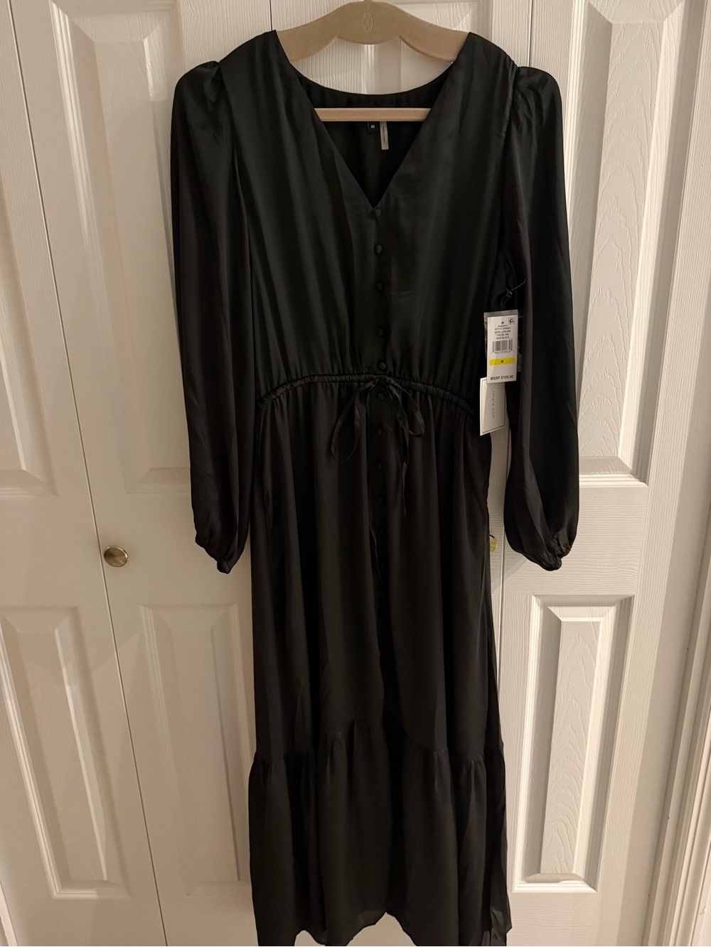 Black Long Sleeve Button-Front Dress